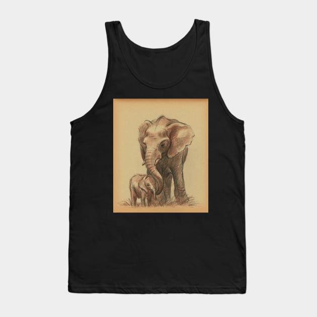 Love You Forever - Prisma Pencil Elephant Family Drawing Tank Top by tranquilwaters